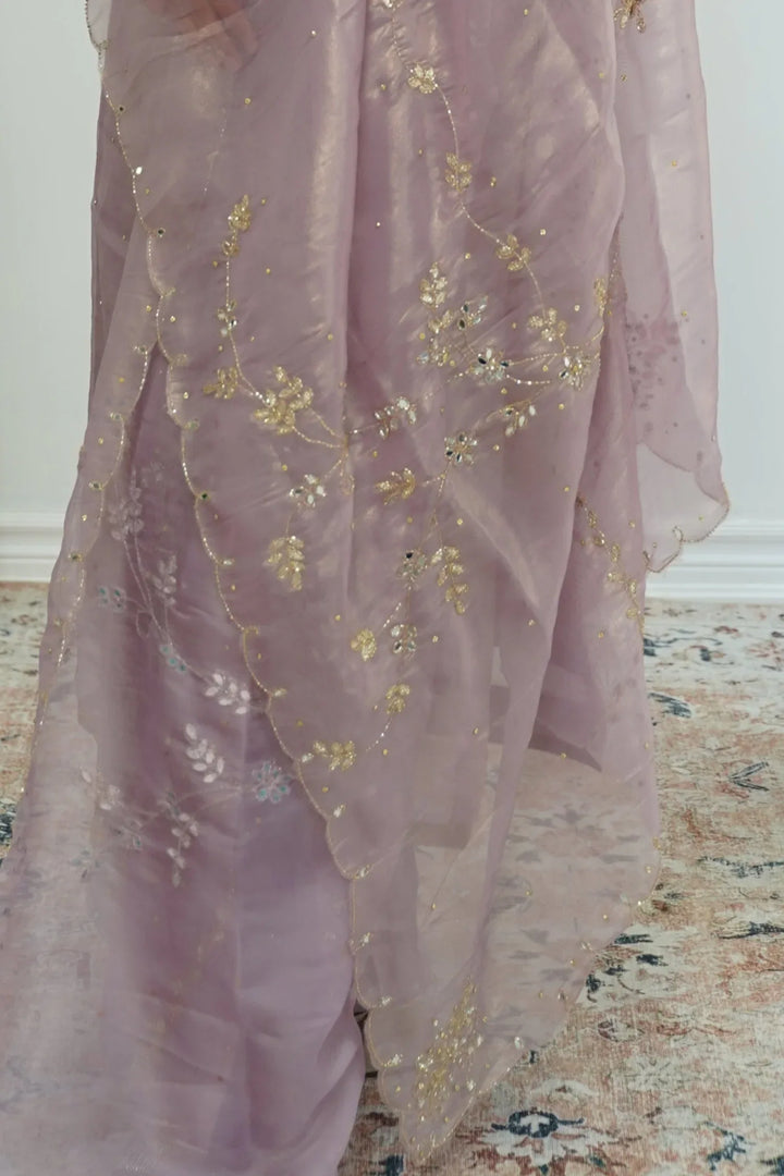 Dusty Rose Embroidered Organza Salwar Kameez - MyEthnikRentals
