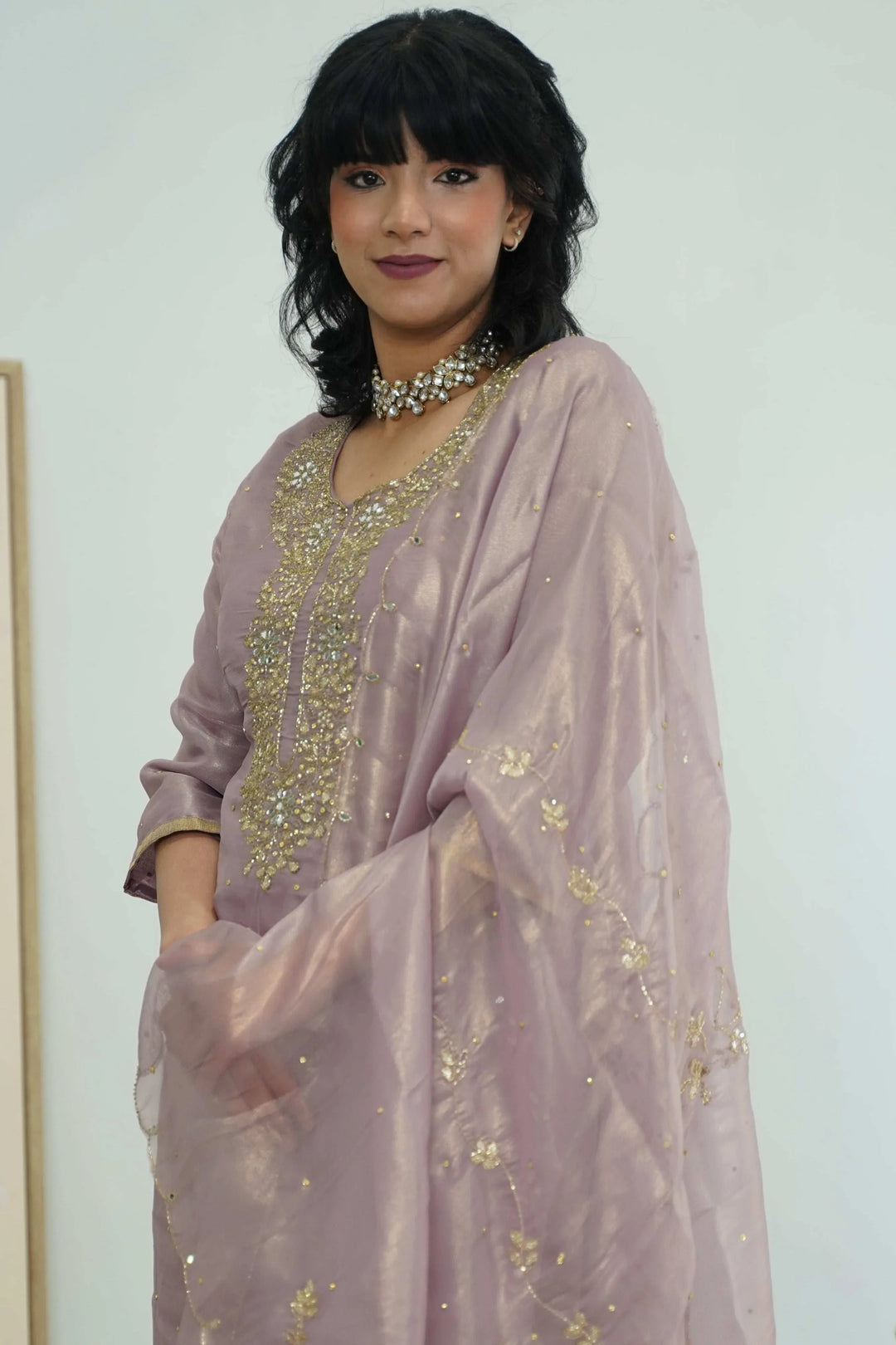 Dusty Rose Embroidered Organza Salwar Kameez (Outside Ontario) - MyEthnikRentals