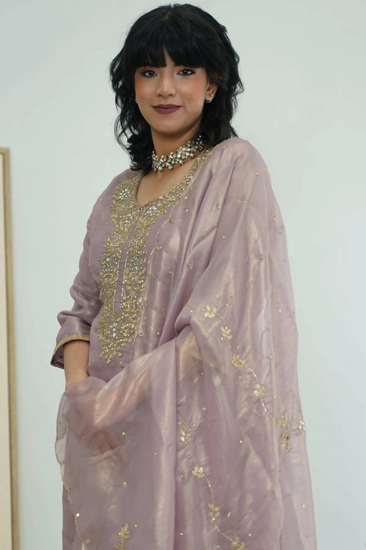 Dusty Rose Embroidered Organza Salwar Kameez (Outside Ontario) - MyEthnikRentals