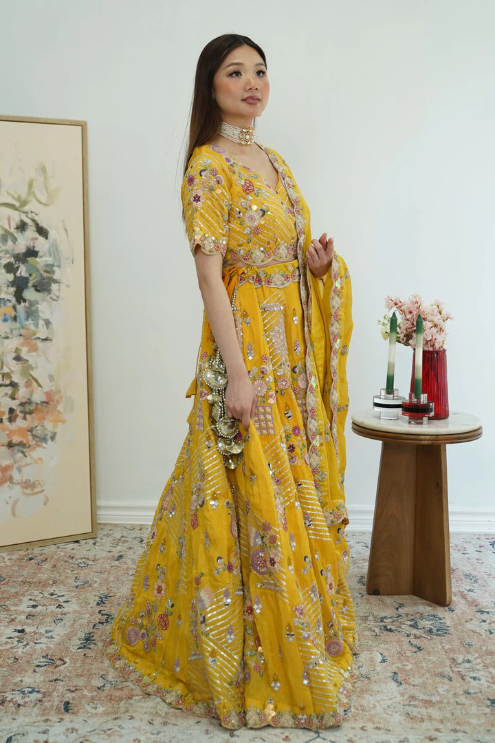 Sunlit Mirror Work Lehenga - MyEthnikRentals