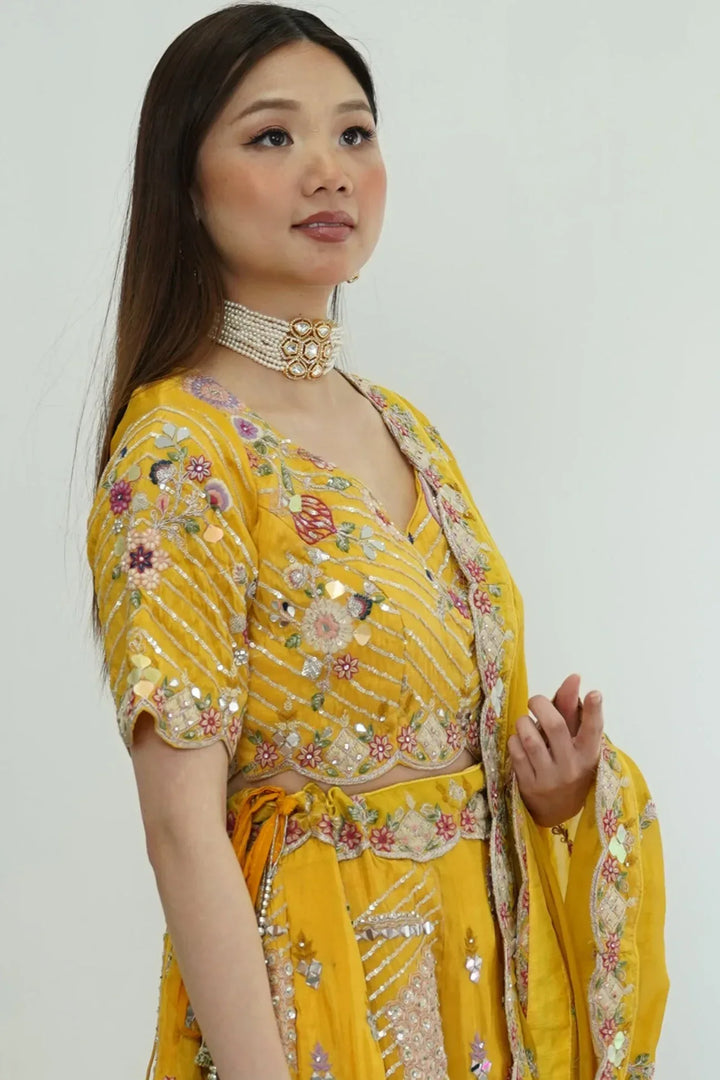 Sunlit Mirror Work Lehenga - MyEthnikRentals
