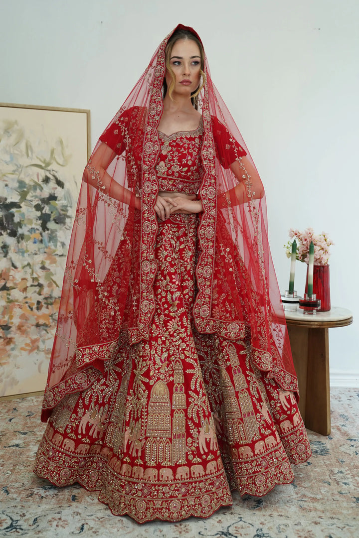 Regal Temple Bridal Lehenga - MyEthnikRentals