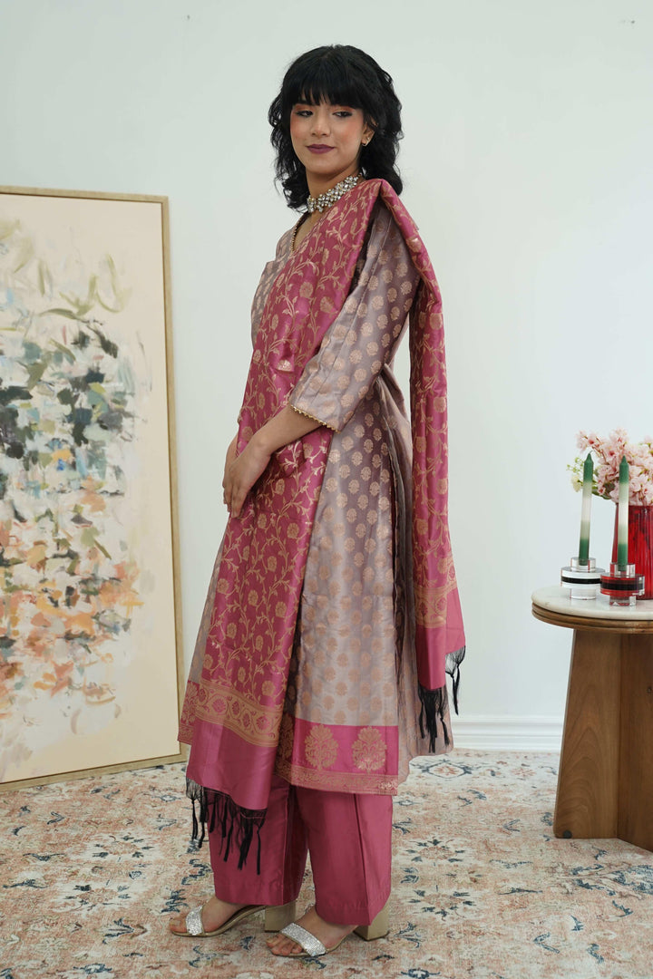 Rosy Mauve Banarasi Salwar Kameez Set (Outside Ontario) - MyEthnikRentals