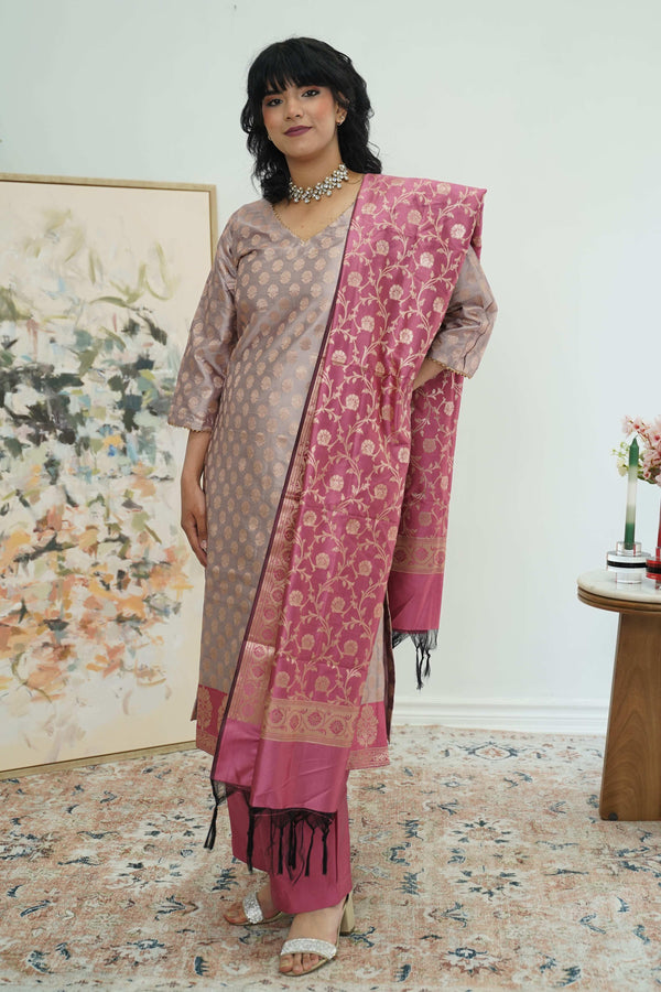 Rosy Mauve Banarasi Salwar Kameez Set (Outside Ontario) - MyEthnikRentals
