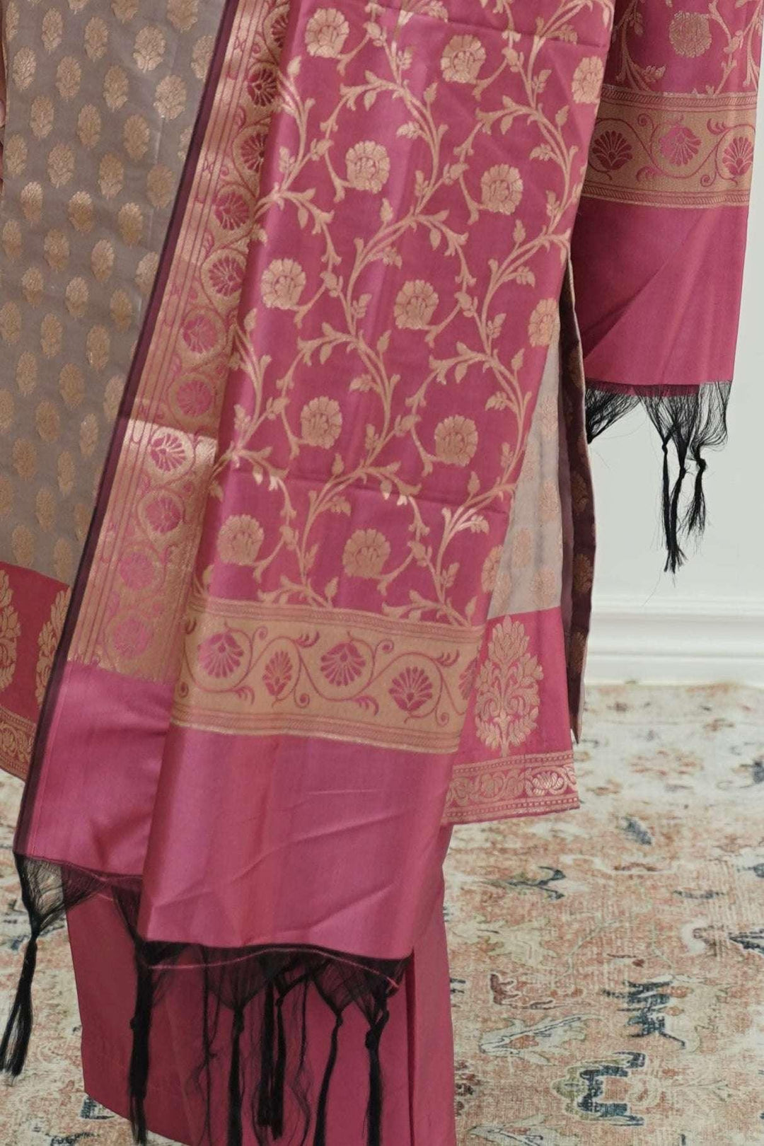 Rosy Mauve Banarasi Salwar Kameez Set (Outside Ontario) - MyEthnikRentals