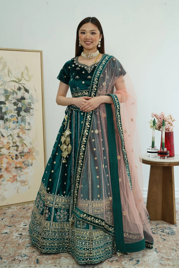 Emerald Grace Velvet Lehenga (Outside Ontario) - MyEthnikRentals