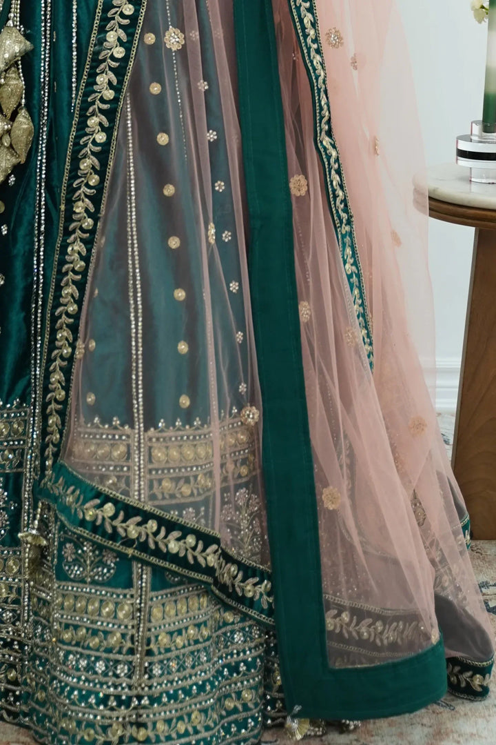 Emerald Grace Velvet Lehenga - MyEthnikRentals