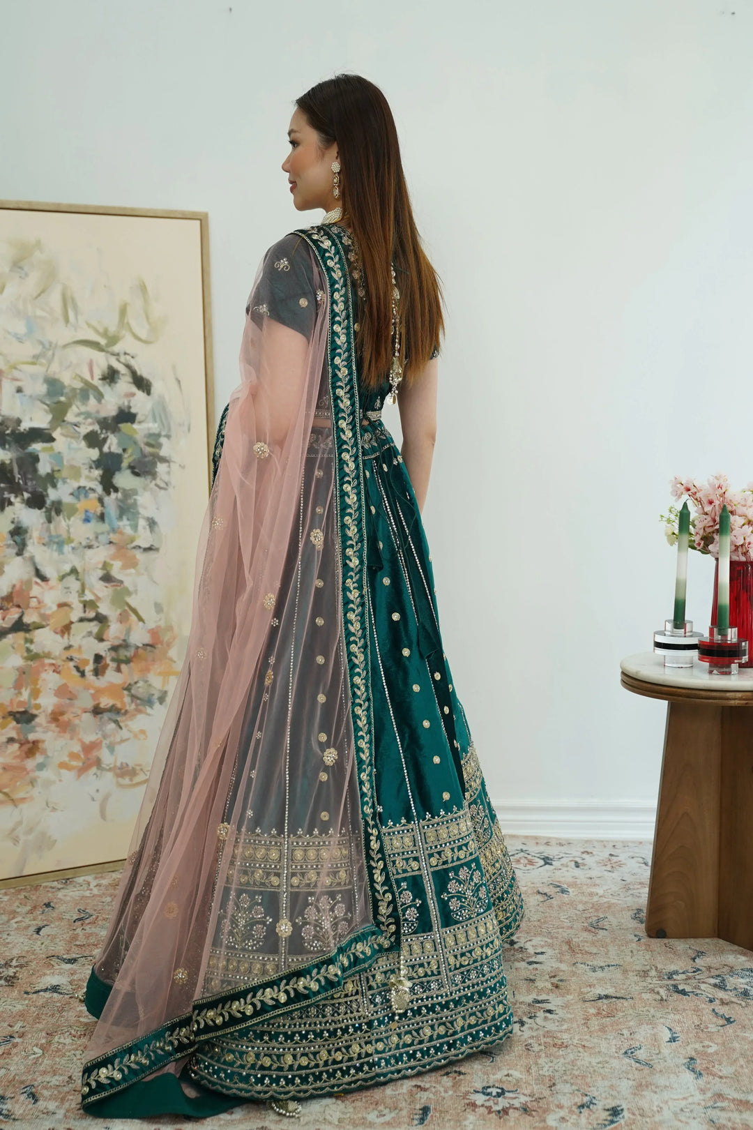 Emerald Grace Velvet Lehenga - MyEthnikRentals