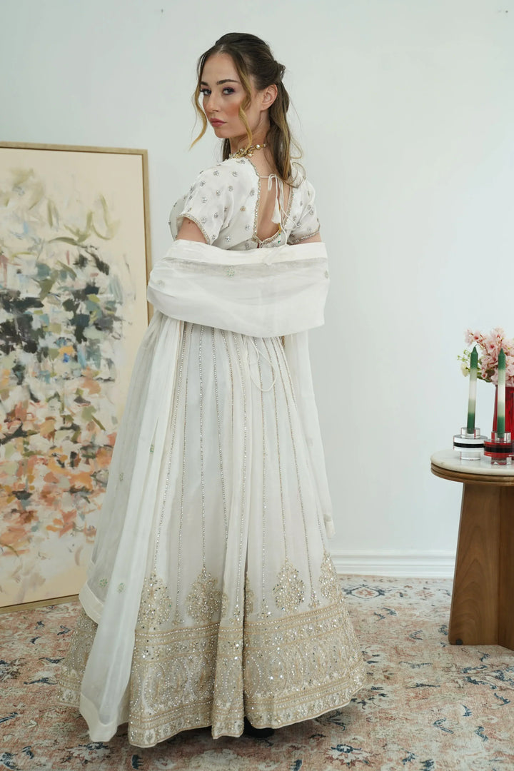 Pristine White Gold Lehenga - MyEthnikRentals