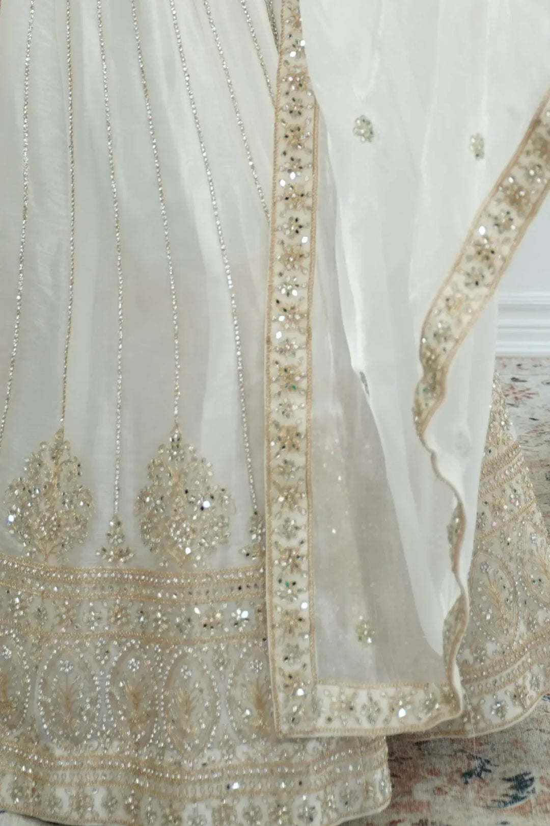Pristine White Gold Lehenga - MyEthnikRentals