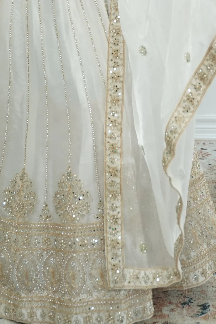 Pristine White Gold Lehenga - MyEthnikRentals