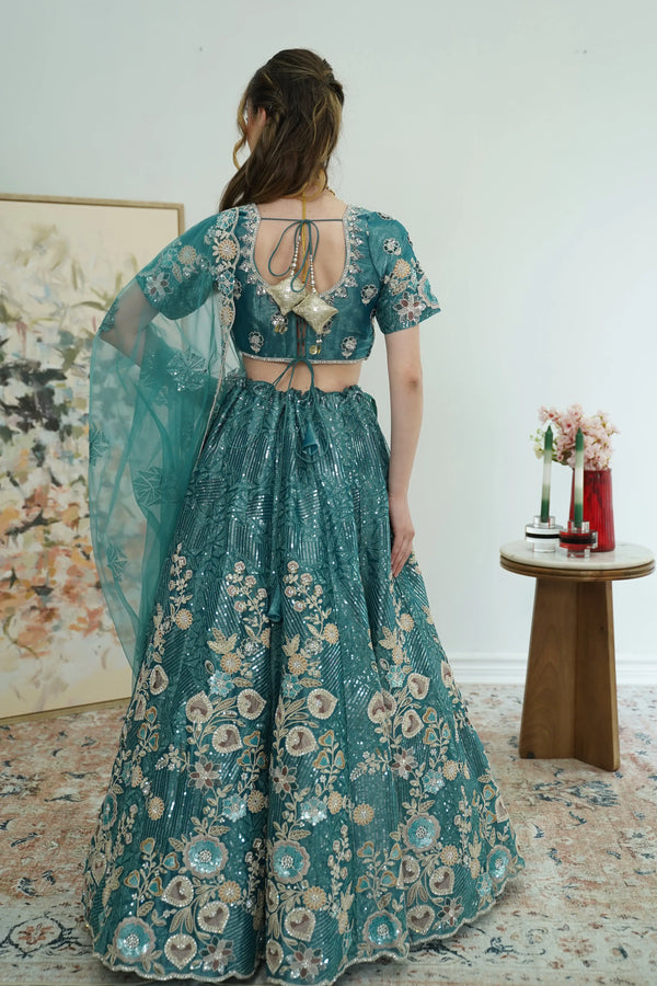 Celestial Blue Mirror Lehenga (Outside Ontario) - MyEthnikRentals