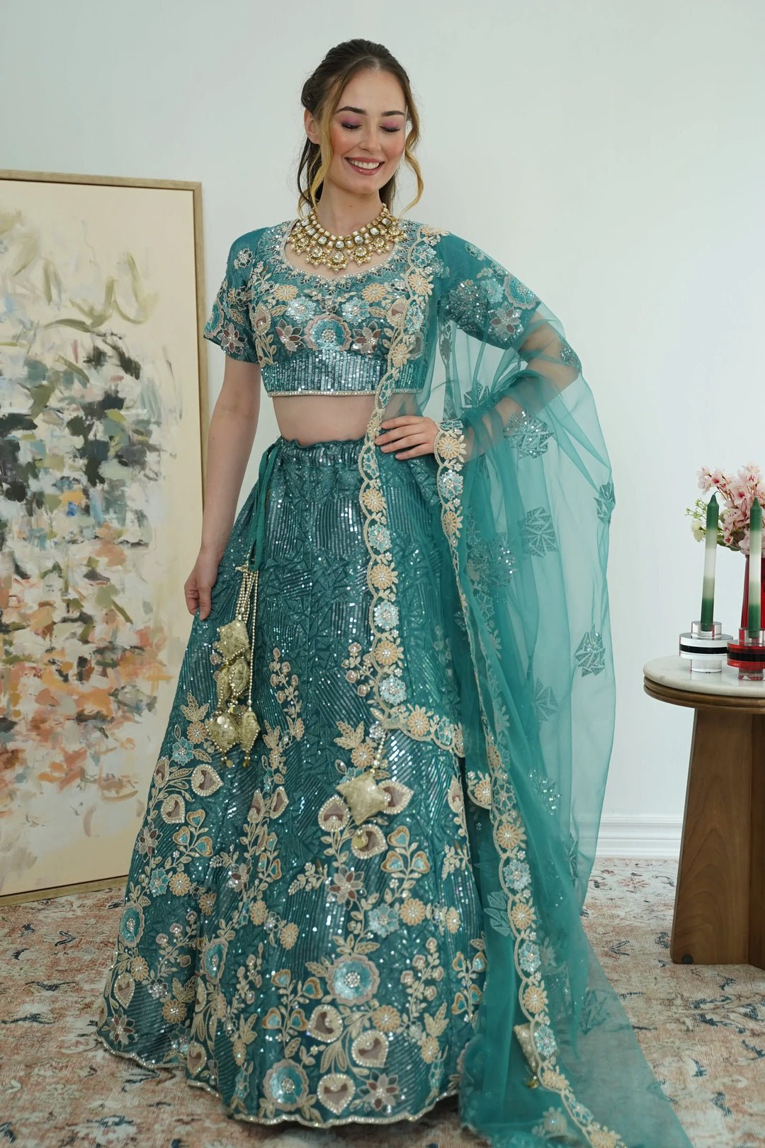 Celestial Blue Mirror Lehenga - MyEthnikRentals