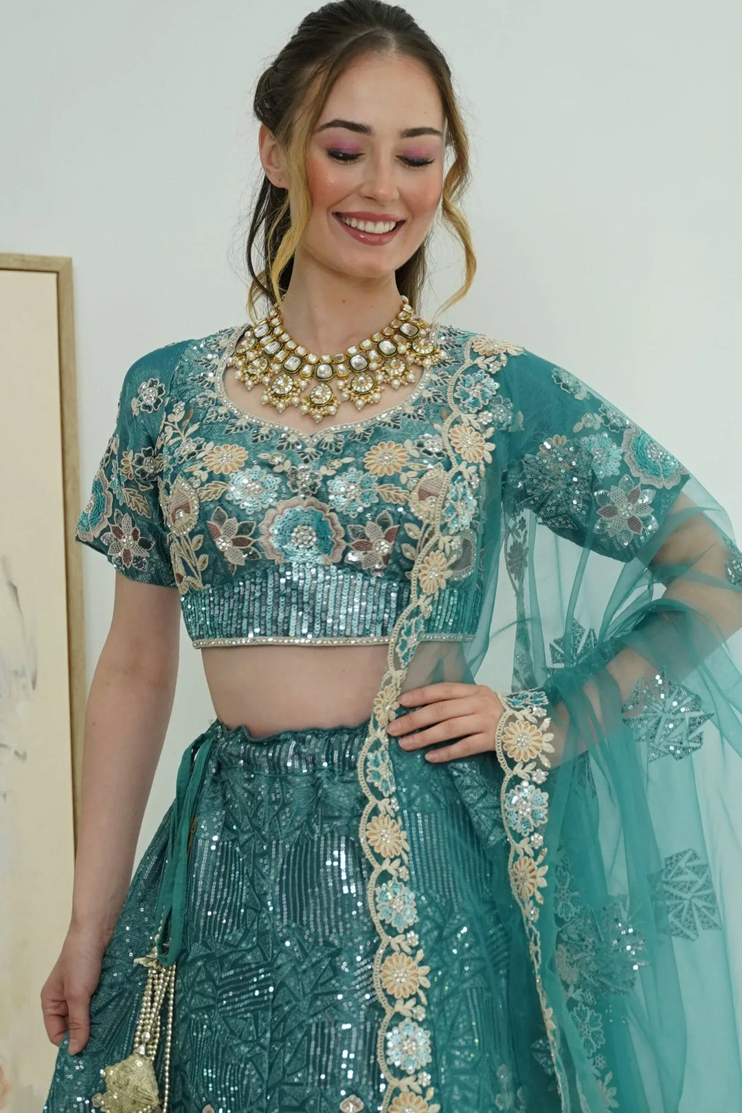 Celestial Blue Mirror Lehenga - MyEthnikRentals