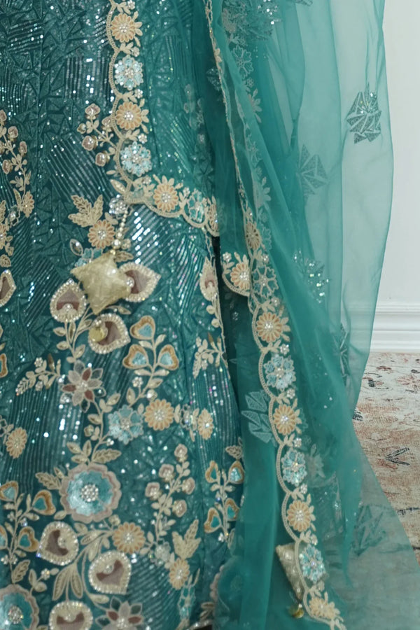 Celestial Blue Mirror Lehenga (Outside Ontario) - MyEthnikRentals