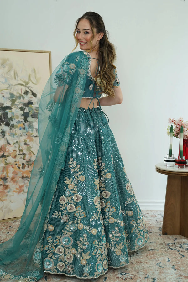 Celestial Blue Mirror Lehenga (Outside Ontario) - MyEthnikRentals