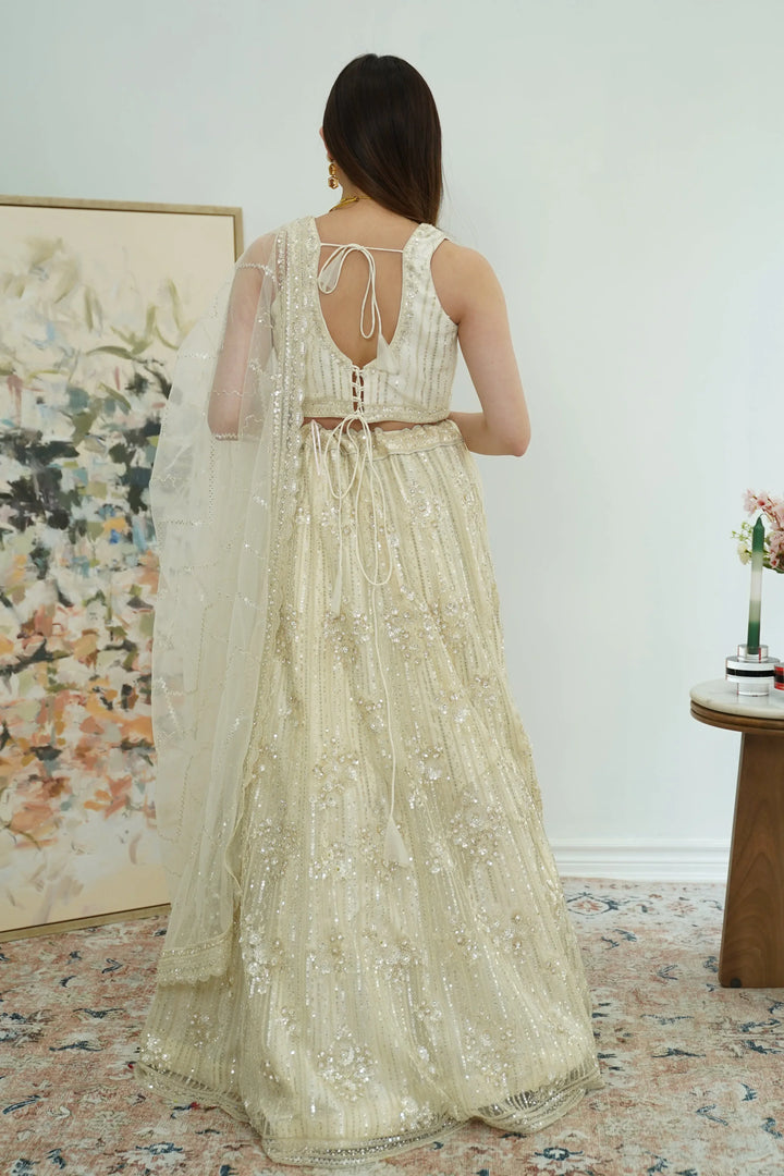 Champagne Silver Gold Lehenga - MyEthnikRentals