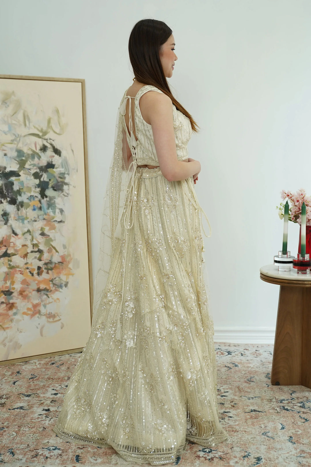 Champagne Silver Gold Lehenga - MyEthnikRentals