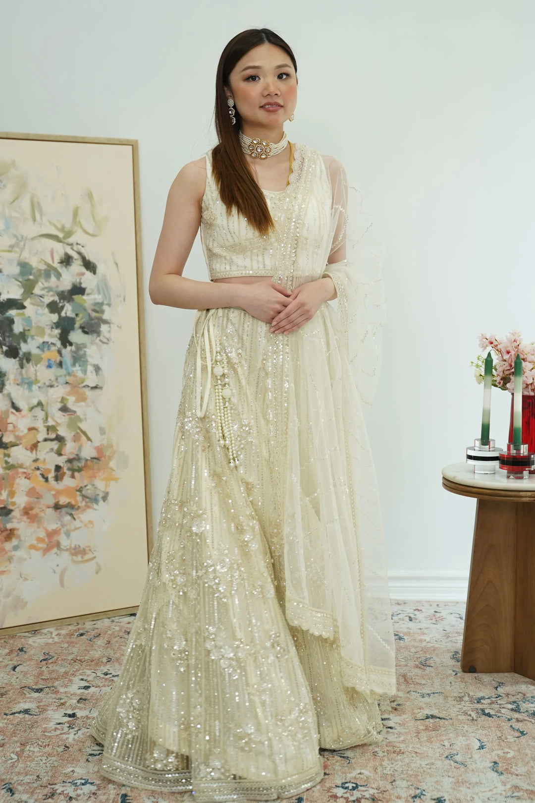 Champagne Silver Gold Lehenga - MyEthnikRentals