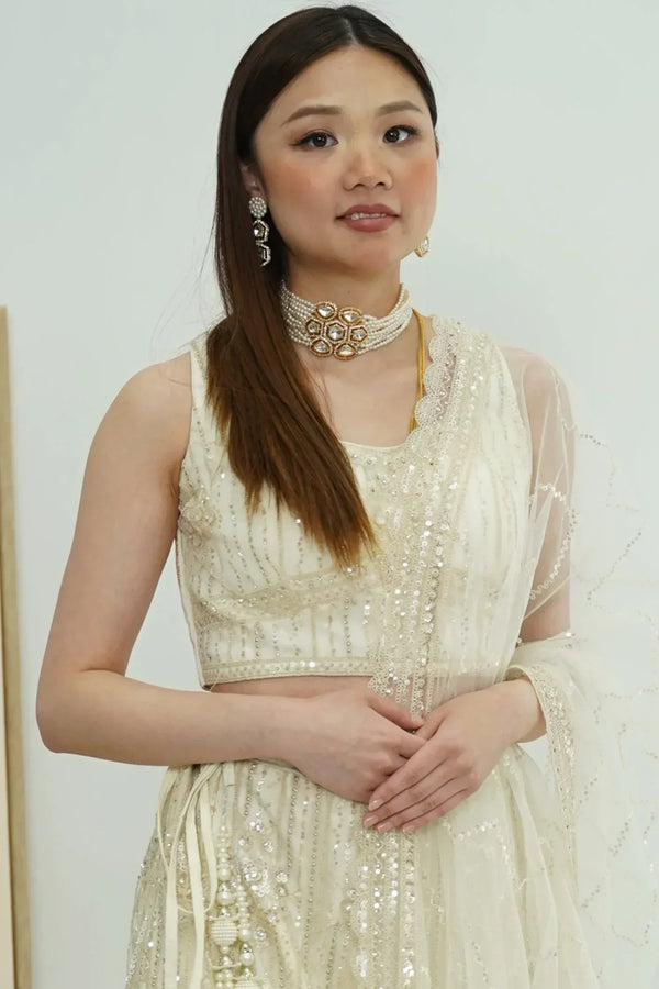 Champagne Silver Gold Lehenga (Outside Ontario) - MyEthnikRentals