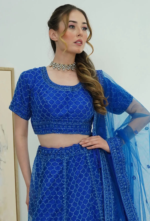 Electric Blue Mirror Lehenga (Outside Ontario) - MyEthnikRentals