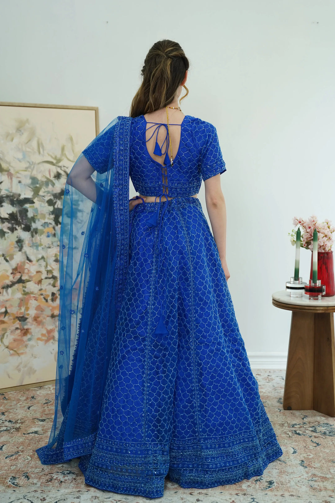 Electric Blue Mirror Lehenga - MyEthnikRentals