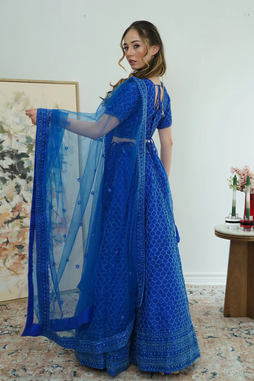 Electric Blue Mirror Lehenga - MyEthnikRentals