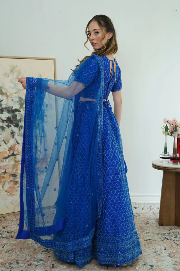 Electric Blue Mirror Lehenga (Outside Ontario) - MyEthnikRentals