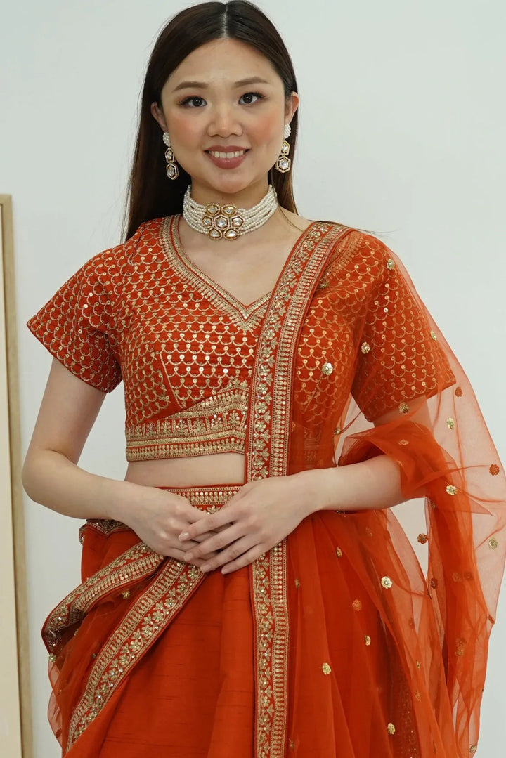 Royal Orange Inspired Lehenga (Outside Ontario) - MyEthnikRentals