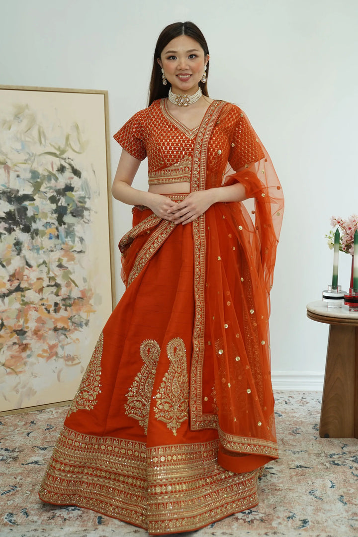 Royal Orange Inspired Lehenga (Outside Ontario) - MyEthnikRentals