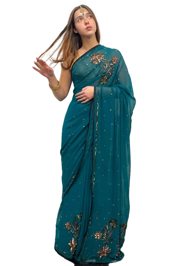 Dark Blue Embroidery Saree (Outside Ontario) - MyEthnikRentals