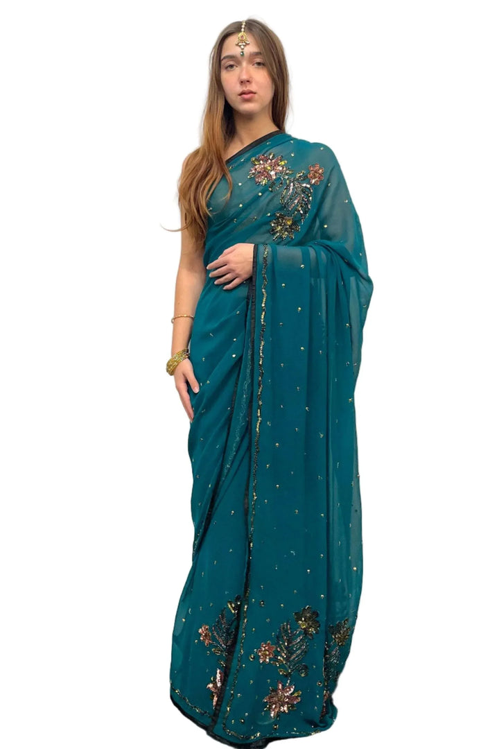 Dark Blue Embroidery Saree (Outside Ontario) - MyEthnikRentals