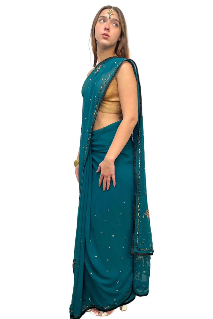 Dark Blue Embroidery Saree - MyEthnikRentals