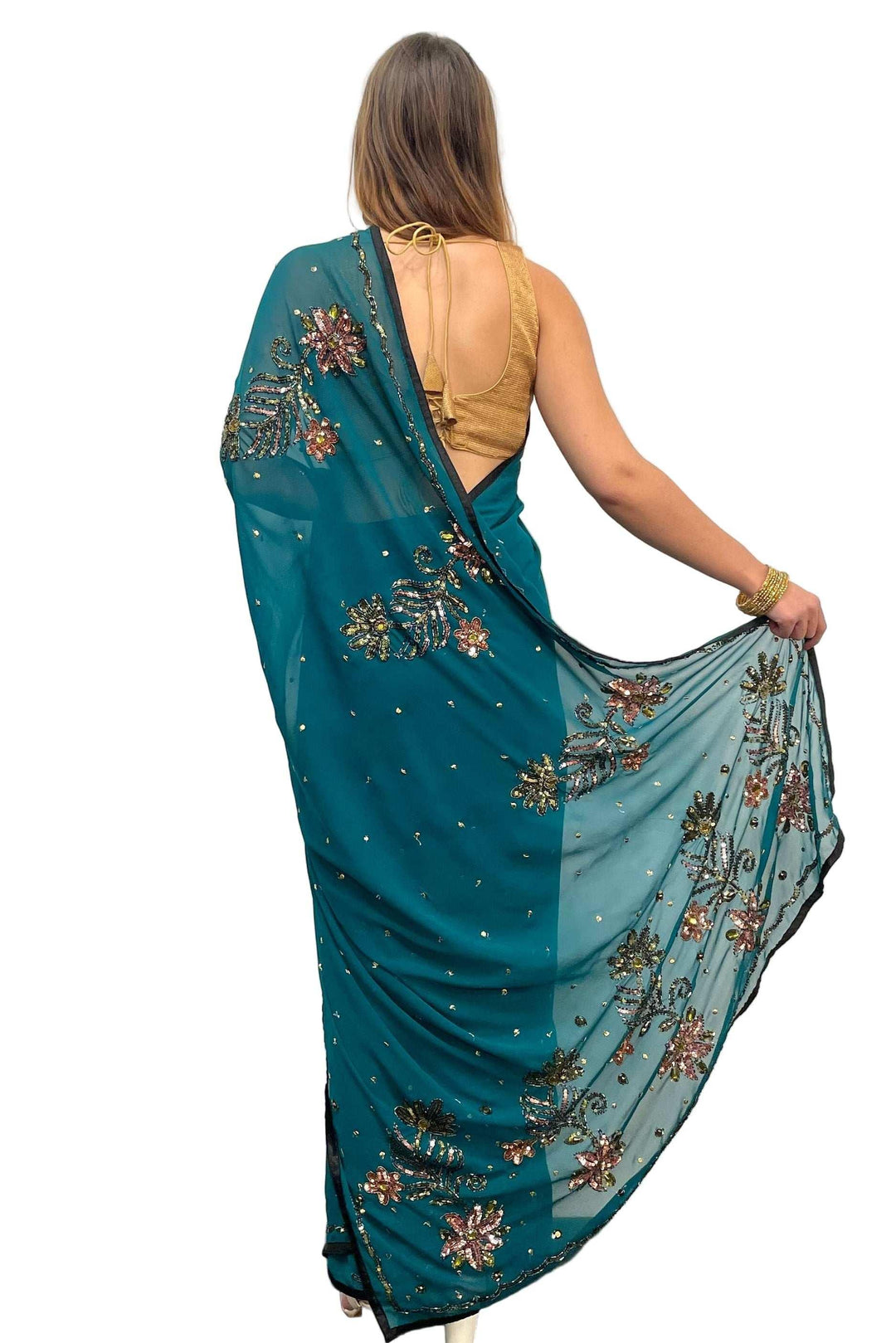 Dark Blue Embroidery Saree - MyEthnikRentals