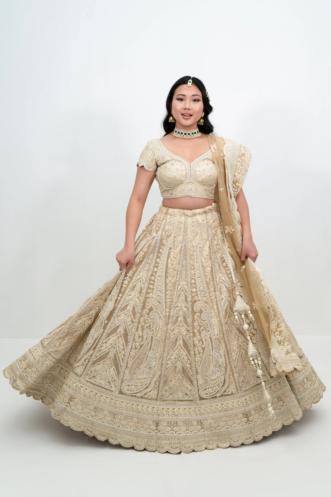 Ivory Heavy Embellished Lehenga - MyEthnikRentals