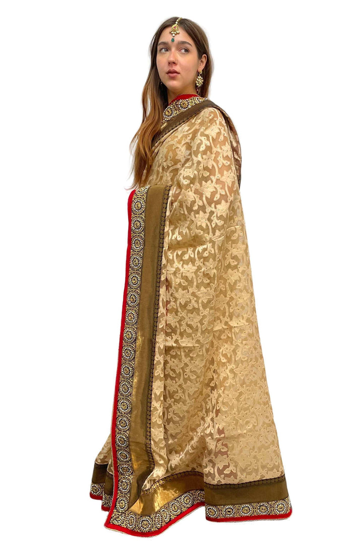 Ivory Gold Embroidery Saree - MyEthnikRentals