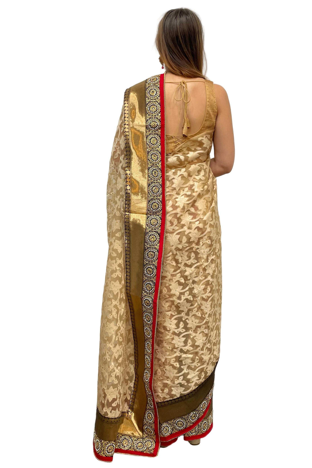 Ivory Gold Embroidery Saree - MyEthnikRentals