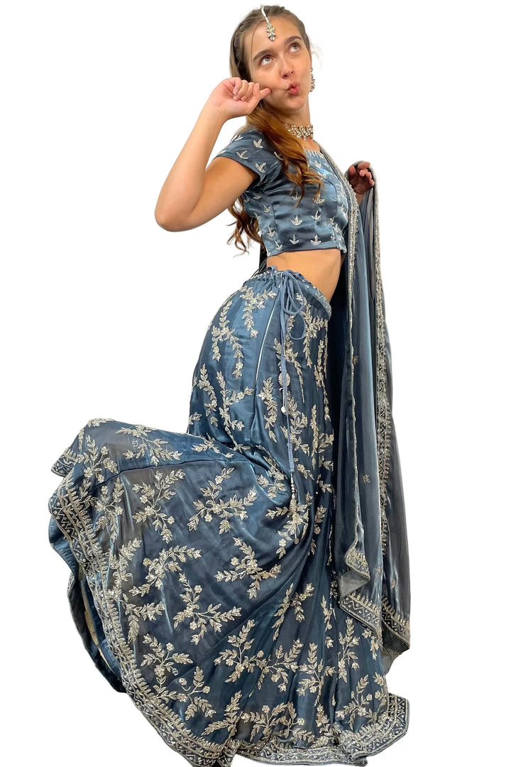 Glimmering Silver Work Lehenga (Outside Ontario) - MyEthnikRentals