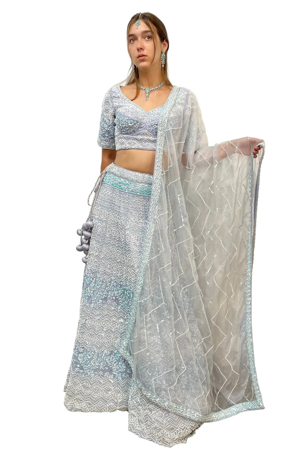 Icy Blue Jasmine Lehenga - MyEthnikRentals