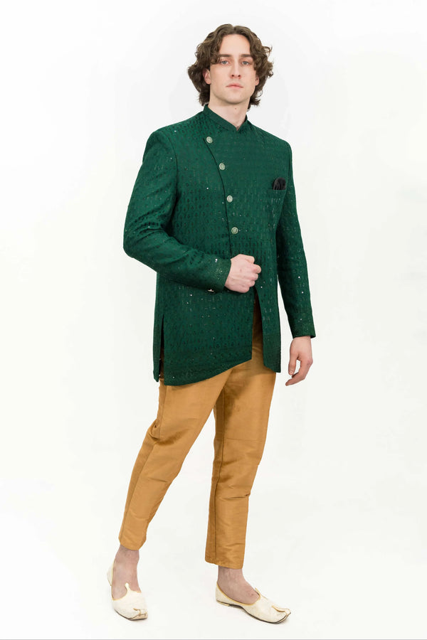 Deep Green Sequinned Indo-western Set (Size 46) (Outside Ontario) - MyEthnikRentals