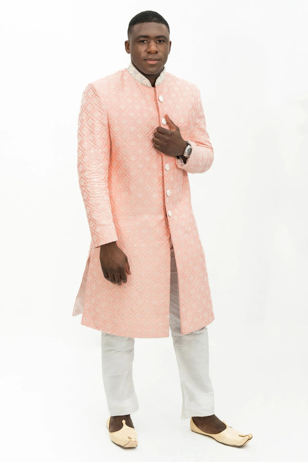 Pink Embroidery Sherwani - MyEthnikRentals