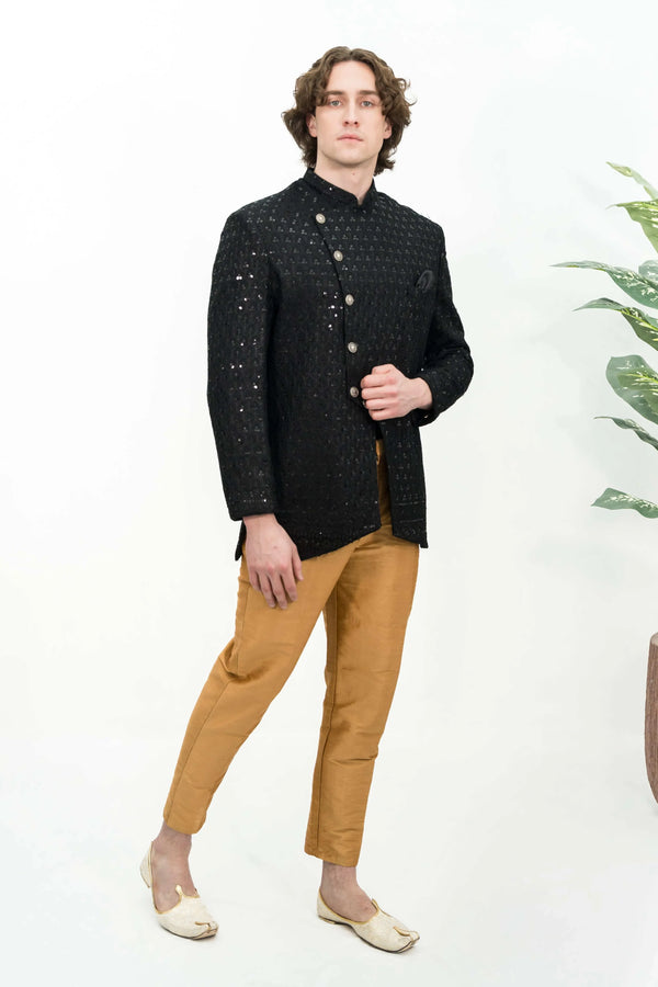 Black Sequined Indo-Western Set (Size 46) (Outside Ontario) - MyEthnikRentals