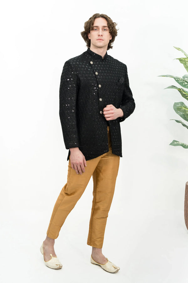 Black Sequinned Indo-Western Set (Size 36) - MyEthnikRentals