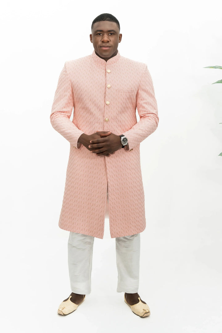 Pink Sherwani with Golden Embroidery (Outside Ontario) - MyEthnikRentals