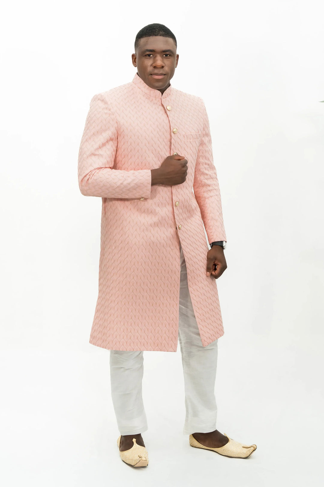 Pink Sherwani with Golden Embroidery (Outside Ontario) - MyEthnikRentals