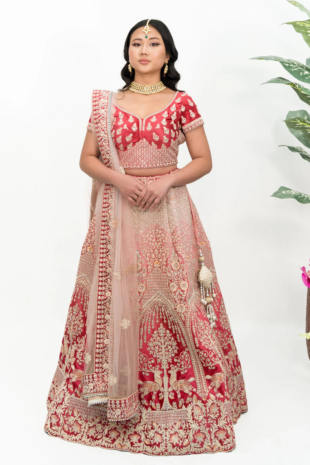 Berry Pink Floral Lehenga (Outside Ontario) - MyEthnikRentals