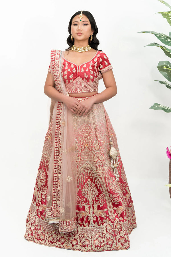 Berry Pink Floral Lehenga - MyEthnikRentals