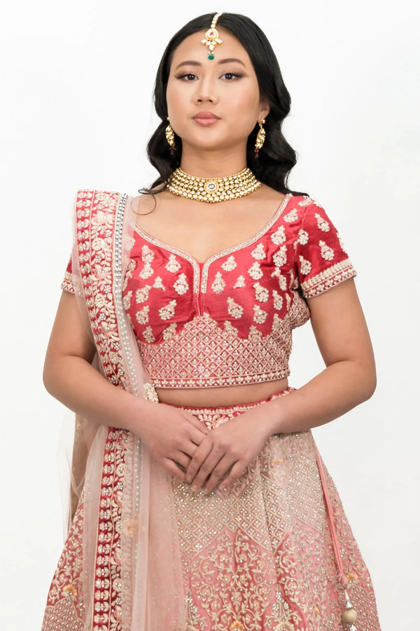 Berry Pink Floral Lehenga - MyEthnikRentals