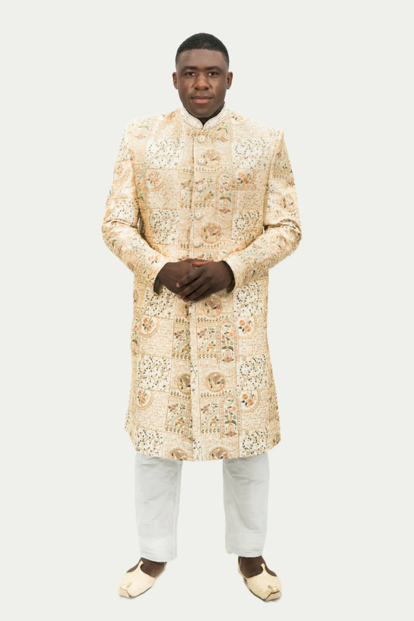 Green Multicoloured Embroidered Sherwani - MyEthnikRentals