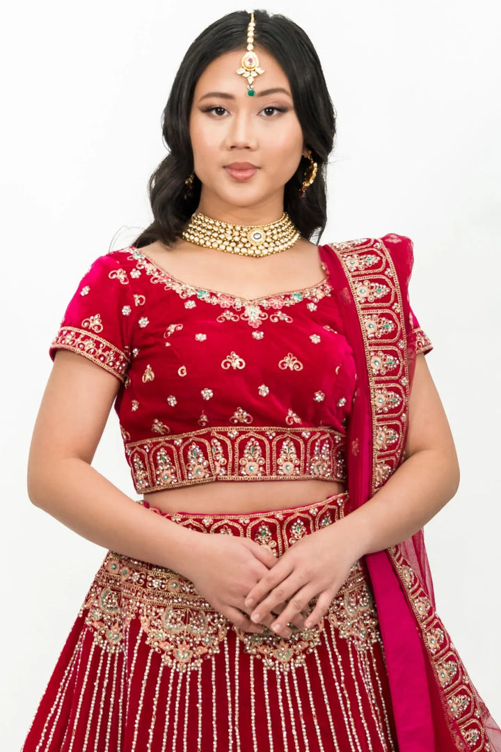 Magenta Heavy Embellished Lehenga - MyEthnikRentals